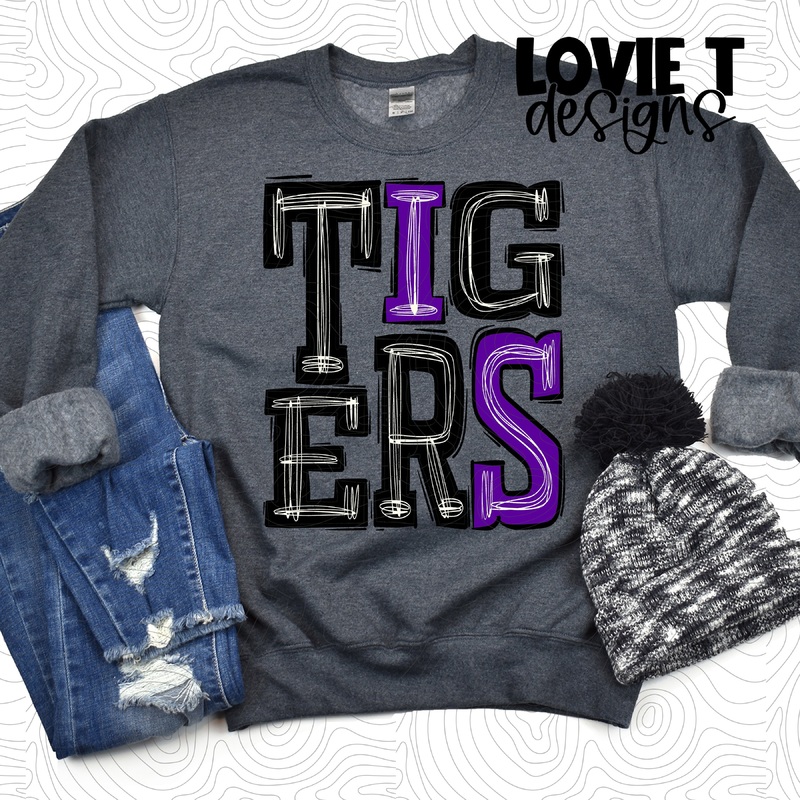 Tigers Black And Purple|Pocket|Infant|Toddler|Youth|Adult 11″|Adult 12″|Oversized Print 12″ Wide and Approximately 14″ Long – Also Includes Two Smaller Prints 5″  6″ inches wide & 7″ Tall|Mockup