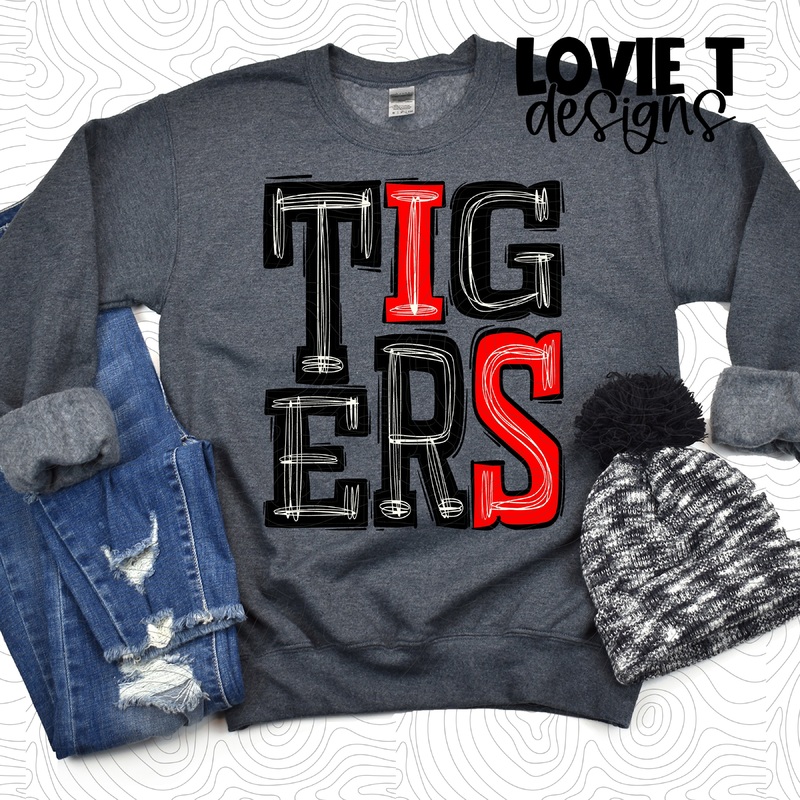 Tigers Black And Red|Pocket|Infant|Toddler|Youth|Adult 11″|Adult 12″|Oversized Print 12″ Wide and Approximately 14″ Long – Also Includes Two Smaller Prints 5″  6″ inches wide & 7″ Tall|Mockup