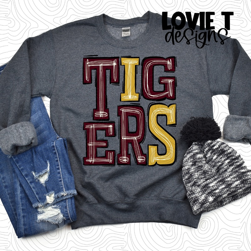 Tigers Maroon And Gold|Pocket 3.5″-4″|Infant|Toddler|Youth 8.5|Adult 11″|Adult 12″
