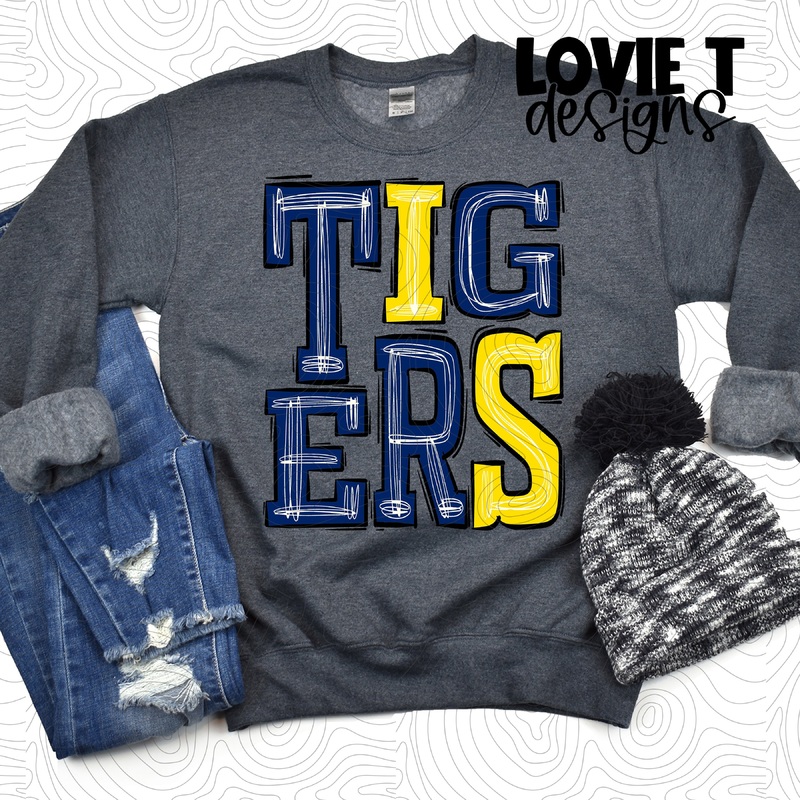 Tigers Royal Blue And Yellow|Pocket|Infant|Toddler|Youth|Adult 11″|Adult 12″|Oversized Print 12″ Wide and Approximately 14″ Long – Also Includes Two Smaller Prints 5″  6″ inches wide & 7″ Tall|Mockup