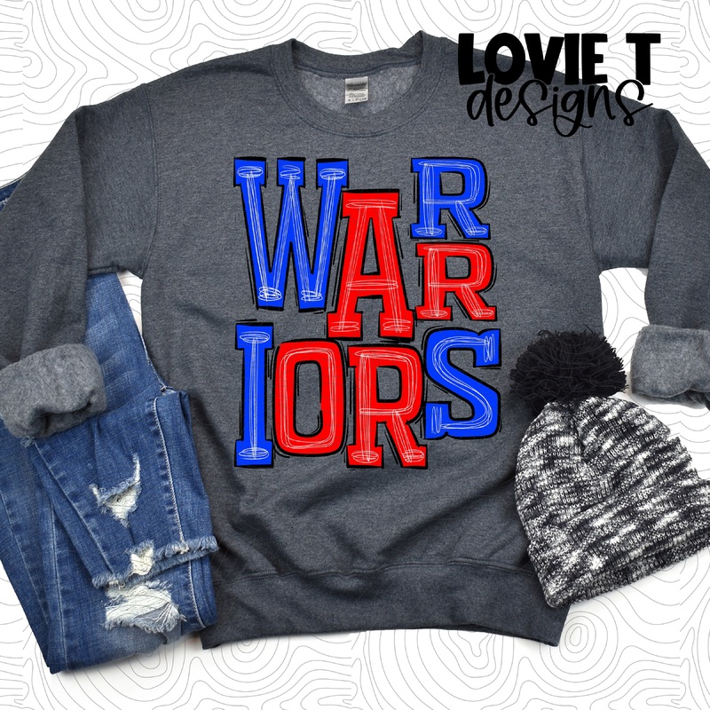 Warriors Blue And Red|Pocket|Infant|Toddler|Youth|Adult 11″|Adult 12″|Oversized Print 12″ Wide and Approximately 14″ Long – Also Includes Two Smaller Prints 5″  6″ inches wide & 7″ Tall|Mockup
