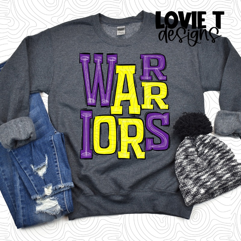 Warriors Yellow And Purple|Pocket|Infant|Toddler|Youth|Adult 11″|Adult 12″|Oversized Print 12″ Wide and Approximately 14″ Long – Also Includes Two Smaller Prints 5″  6″ inches wide & 7″ Tall|Mockup