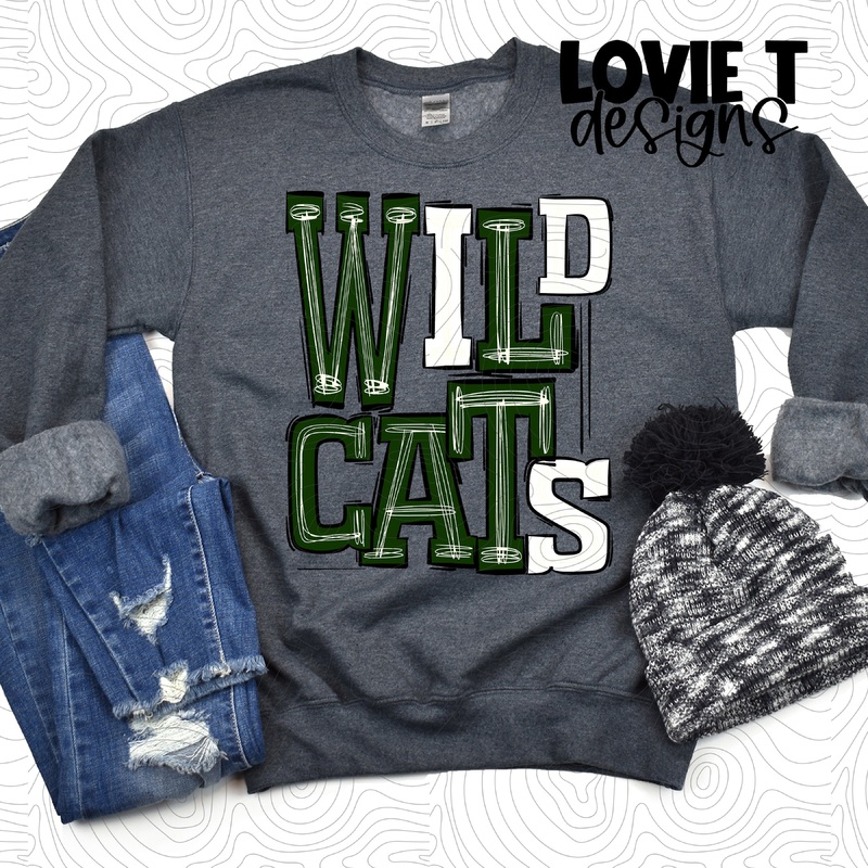 Wildcats Green White|Pocket|Infant|Toddler|Youth|Adult 11″|Adult 12″|Oversized Print 12″ Wide and Approximately 14″ Long – Also Includes Two Smaller Prints 5″  6″ inches wide & 7″ Tall|Mockup