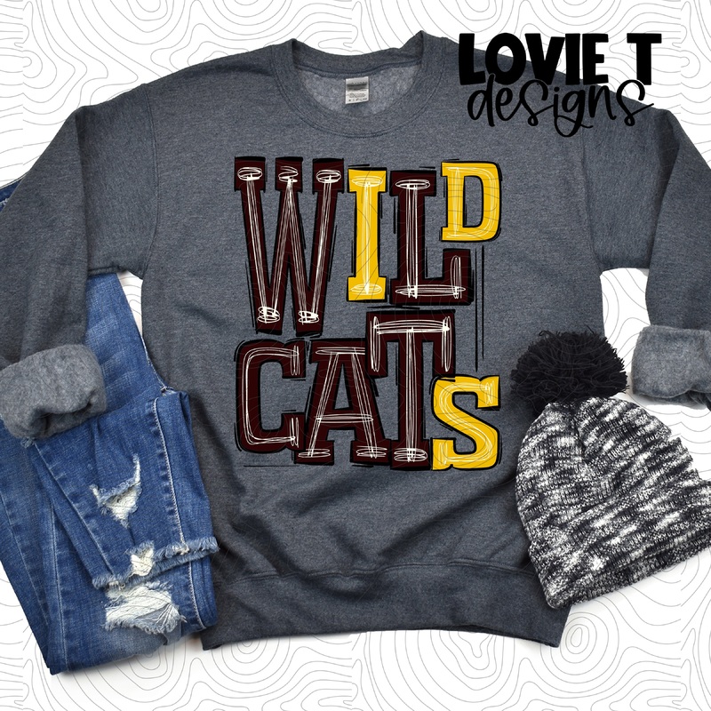 Wildcats Maroon Gold|Pocket|Infant|Toddler|Youth|Adult 11″|Adult 12″|Oversized Print 12″ Wide and Approximately 14″ Long – Also Includes Two Smaller Prints 5″  6″ inches wide & 7″ Tall|Mockup