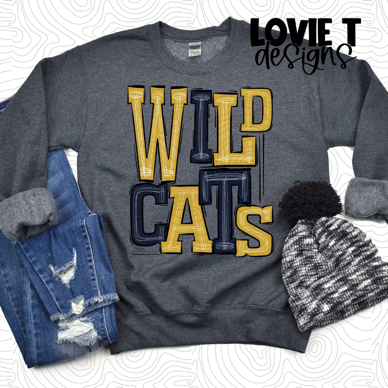 Wildcats Navy And Gold|Pocket|Infant|Toddler|Youth|Adult 11″|Adult 12″|Oversized Print 12″ Wide and Approximately 14″ Long – Also Includes Two Smaller Prints 5″  6″ inches wide & 7″ Tall|Mockup