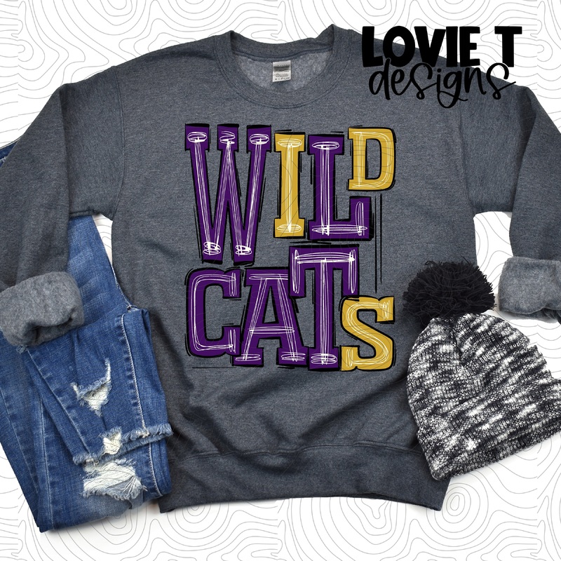 Wildcats Purple Gold|Pocket|Infant|Toddler|Youth|Adult 11″|Adult 12″|Oversized Print 12″ Wide and Approximately 14″ Long – Also Includes Two Smaller Prints 5″  6″ inches wide & 7″ Tall|Mockup