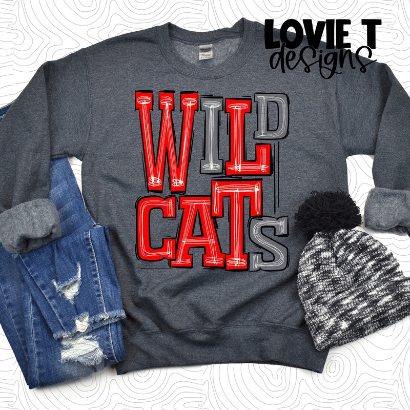 Wildcats Red And Grey|Pocket 3.5″-4″|Infant|Toddler|Youth 8.5|Adult 11″|Adult 12″