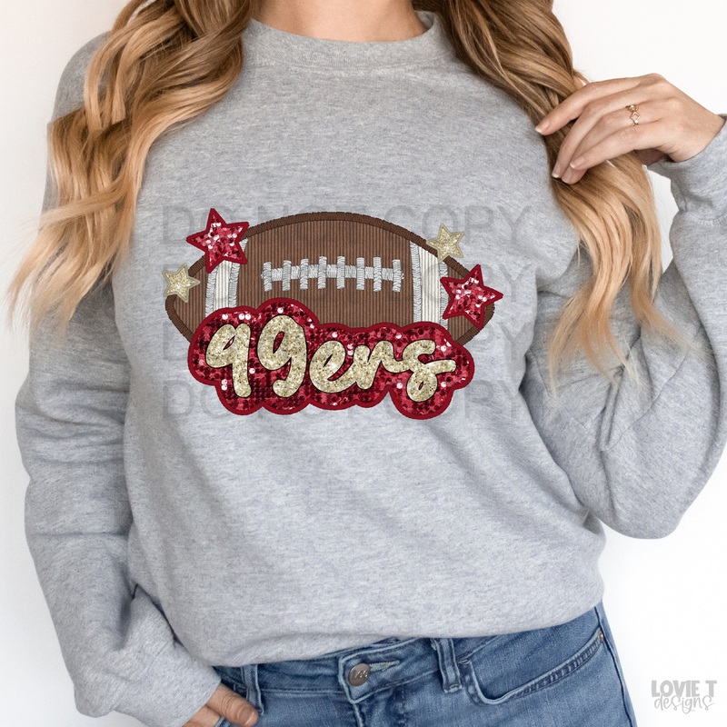 49Ers Applique Faux Sequin|Pocket 3.5″-4″|Infant|Toddler|Youth 8.5|Adult 11″|Adult 12″
