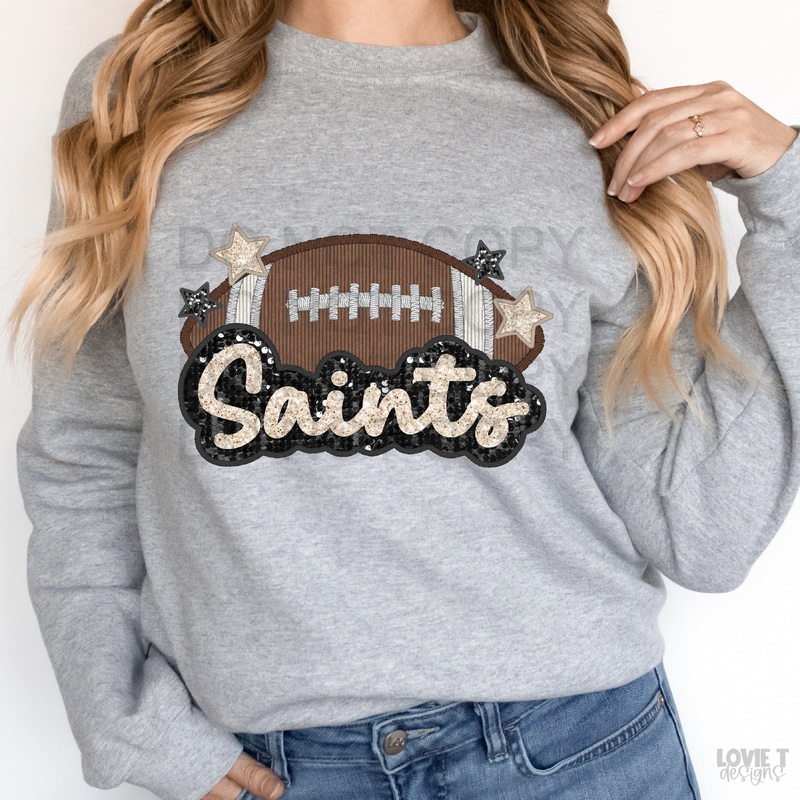 Saints Applique Faux Sequin|Pocket 3.5″-4″|Infant|Toddler|Youth 8.5|Adult 11″|Adult 12″