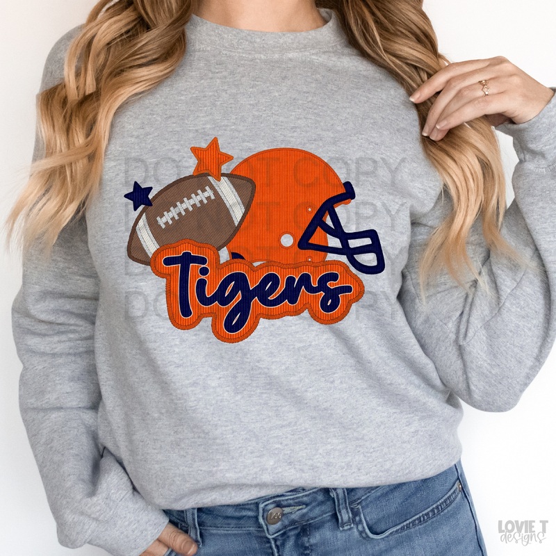Tigers Navy & Orange Applique|Pocket 3.5″-4″|Infant|Toddler|Youth 8.5|Adult 11″|Adult 12″