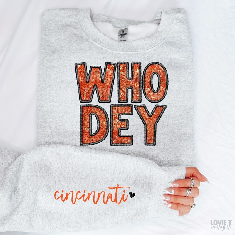 Who Dey + Sleeve|Infant|Toddler|Youth 8.5|Adult 11″|Adult 12″