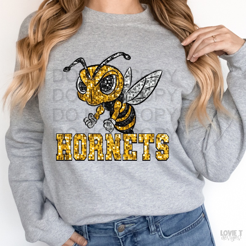 Yg Hornets Yellow Gold Sequin|Pocket 3.5″-4″|Infant|Toddler|Youth 8.5|Adult 11″|Adult 12″