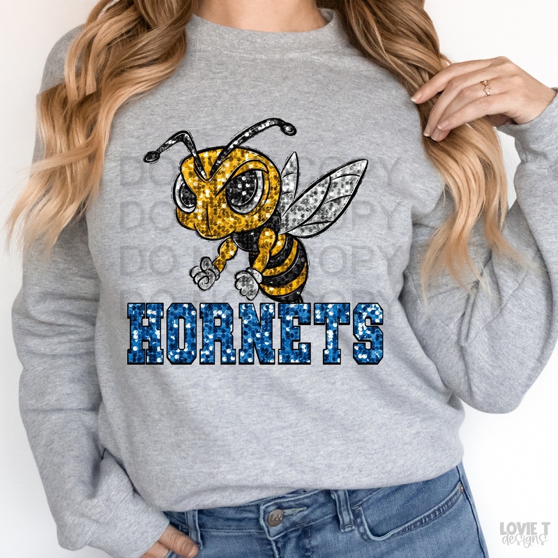 Yg Hornets Blue Sequin|Pocket 3.5″-4″|Infant|Toddler|Youth 8.5|Adult 11″|Adult 12″