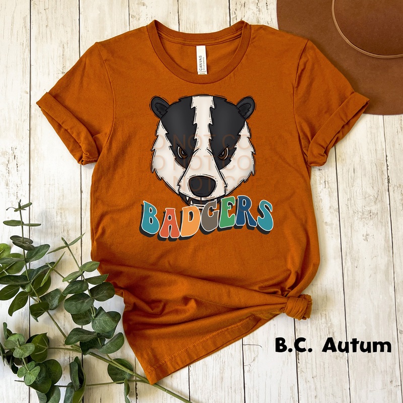 Retro Badgers No Background|Pocket 3.5″-4″|Infant|Toddler|Youth 8.5|Adult 11″|Adult 12″