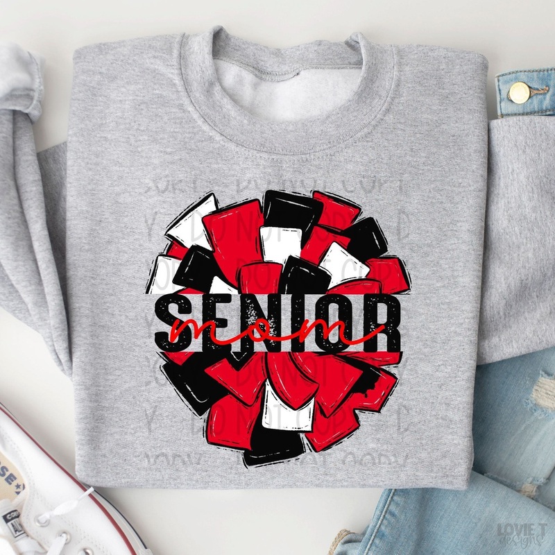 Senior Mom Red And Black Pom|Pocket 3.5″-4″|Infant|Toddler|Youth 8.5|Adult 11″|Adult 12″