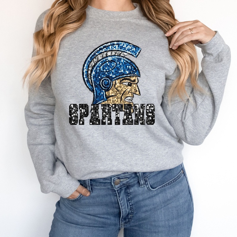 Spartans Black On Blue Sequin|Pocket 3.5″-4″|Infant|Toddler|Youth 8.5|Adult 11″|Adult 12″
