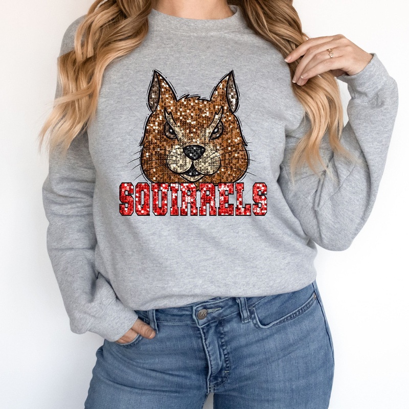 Squirrels Red Sequin|Pocket 3.5″-4″|Infant|Toddler|Youth 8.5|Adult 11″|Adult 12″