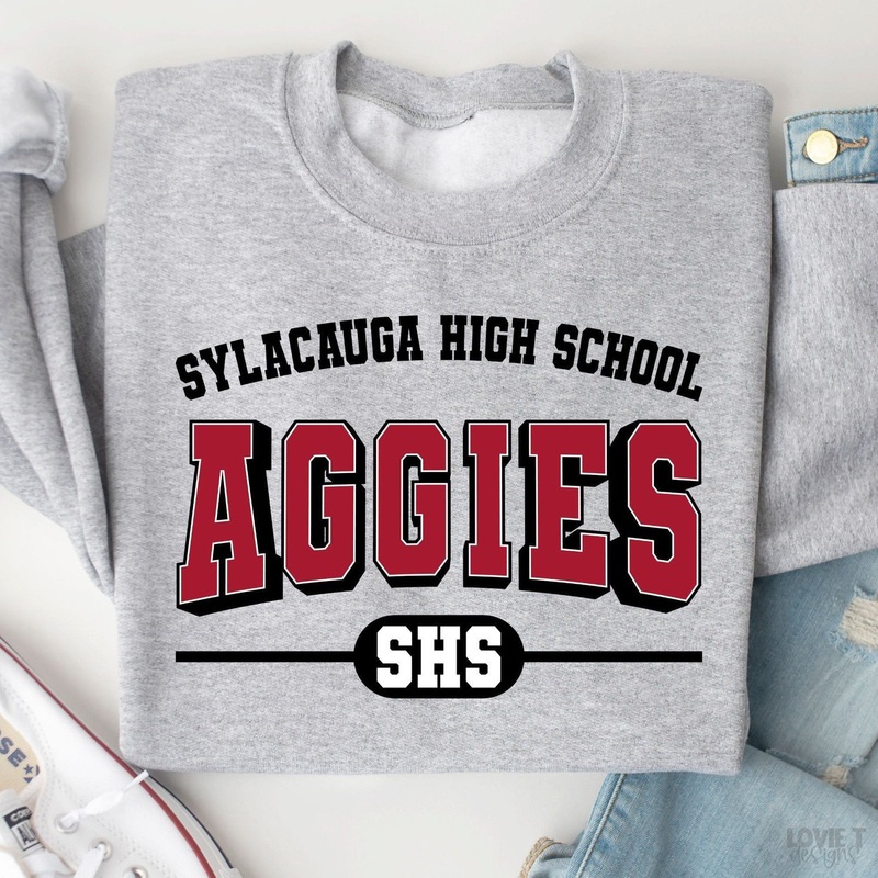 Sylacauga High School Aggies|Pocket 3.5″-4″|Infant|Toddler|Youth 8.5|Adult 11″|Adult 12″