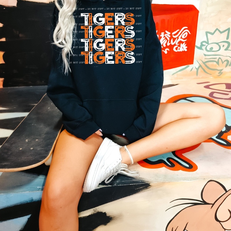 Tigers Stacked Distressed|Pocket 3.5″-4″|Infant|Toddler|Youth 8.5|Adult 11″|Adult 12″