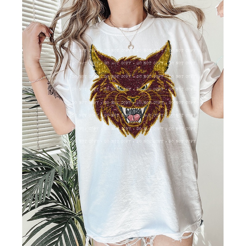 Wampus Cat Maroon1 Faux Sequin Sparkle