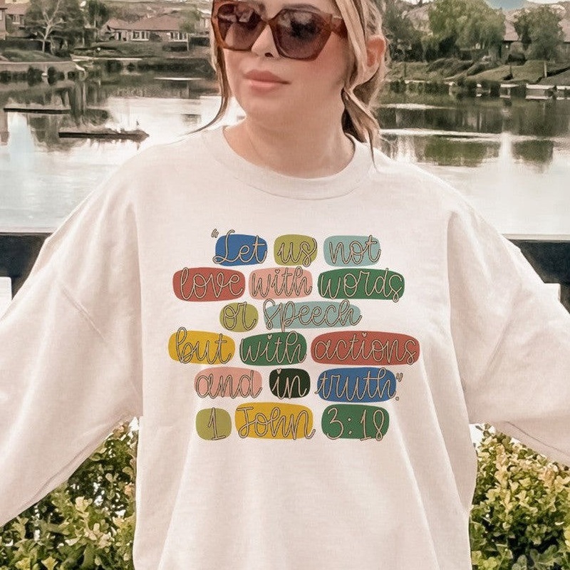 1 John 3:18|Pocket 3.5″-4″|Infant|Toddler|Youth 8.5|Adult 11″|Adult 12″
