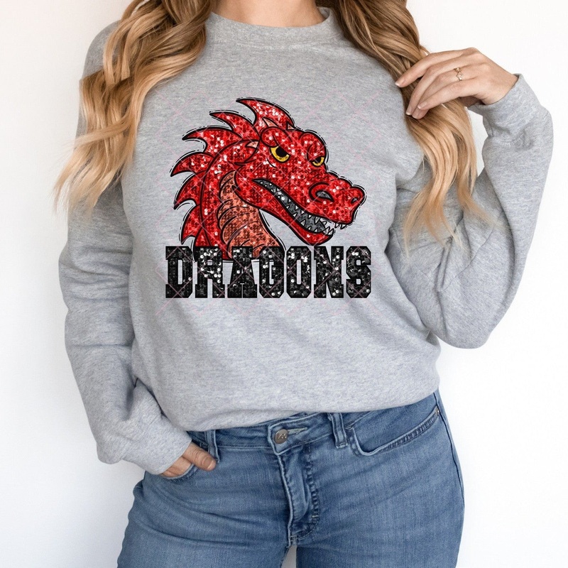 Red Dragons Black Sequin|Pocket 3.5″-4″|Infant|Toddler|Youth 8.5|Adult 11″|Adult 12″