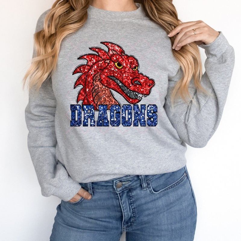 Red Dragons Blue Sequin|Pocket 3.5″-4″|Infant|Toddler|Youth 8.5|Adult 11″|Adult 12″