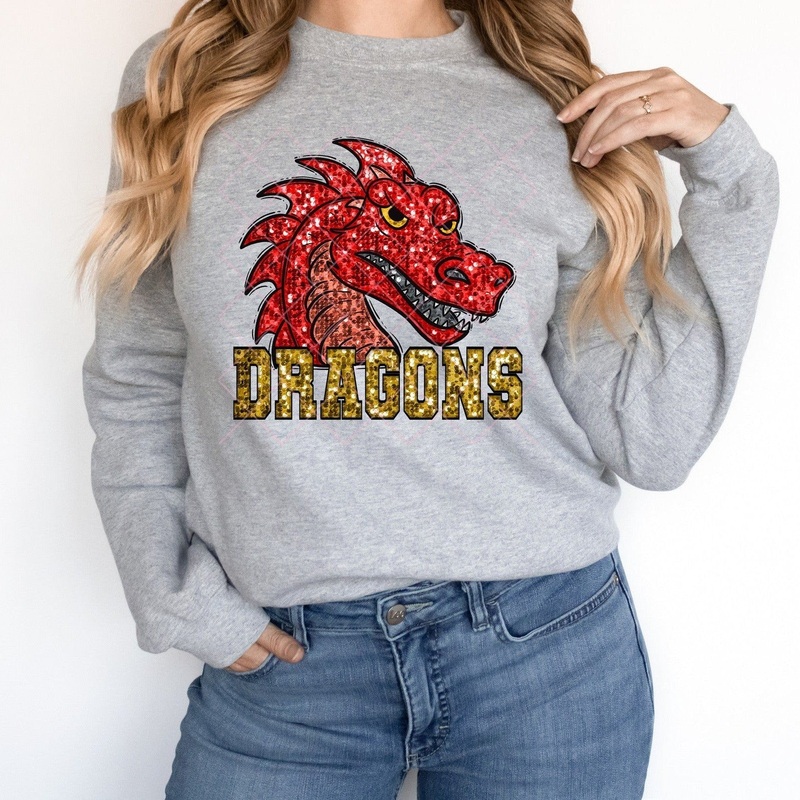 Red Dragons Gold Sequin|Pocket 3.5″-4″|Infant|Toddler|Youth 8.5|Adult 11″|Adult 12″