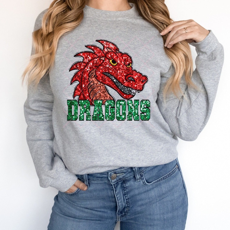 Red Dragons Green Sequin|Pocket 3.5″-4″|Infant|Toddler|Youth 8.5|Adult 11″|Adult 12″