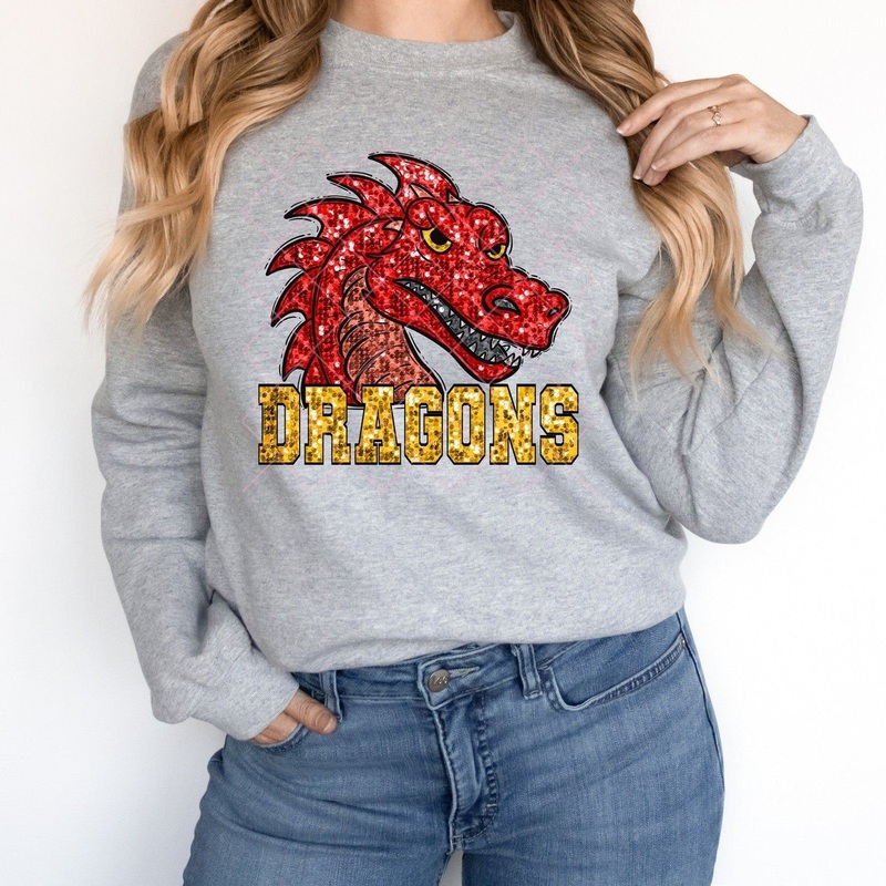 Red Dragons Yellow Sequin|Pocket 3.5″-4″|Infant|Toddler|Youth 8.5|Adult 11″|Adult 12″