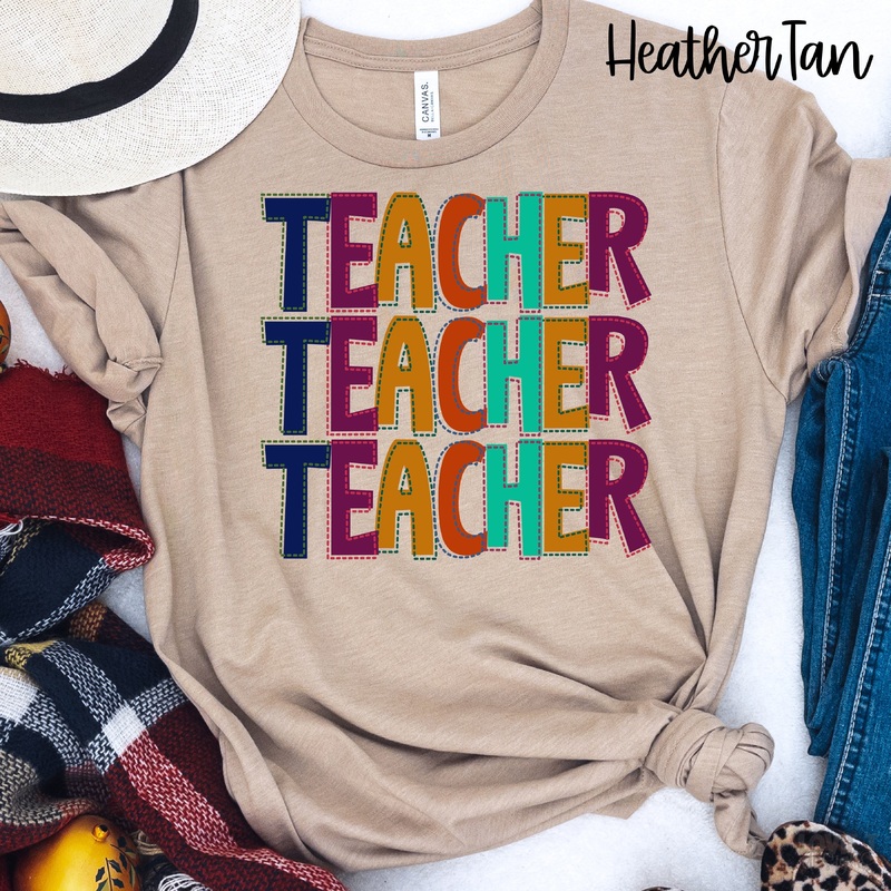 STITCHED TEACHER|Pocket 3.5″-4″|Infant|Toddler|Youth 8.5|Adult 11″|Adult 12″