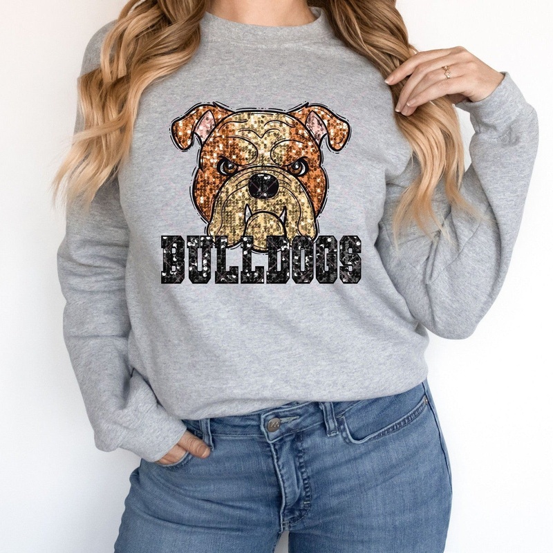 Tan Bulldogs Black Sequin|Pocket 3.5″-4″|Infant|Toddler|Youth 8.5|Adult 11″|Adult 12″