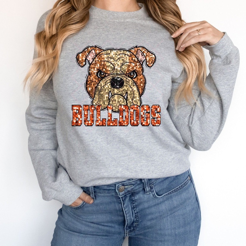 Tan Bulldogs Orange Sequin|Pocket 3.5″-4″|Infant|Toddler|Youth 8.5|Adult 11″|Adult 12″