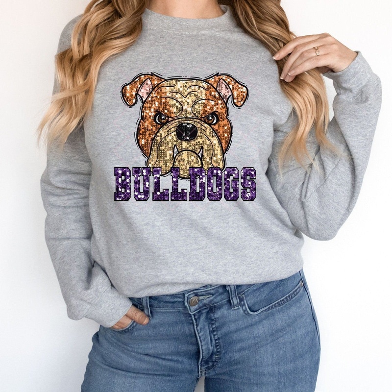 Tan Bulldogs Purple Sequin|Pocket 3.5″-4″|Infant|Toddler|Youth 8.5|Adult 11″|Adult 12″
