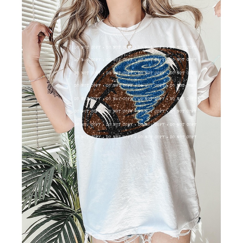 Tornado Blue Football Faux Sequin Sparkle