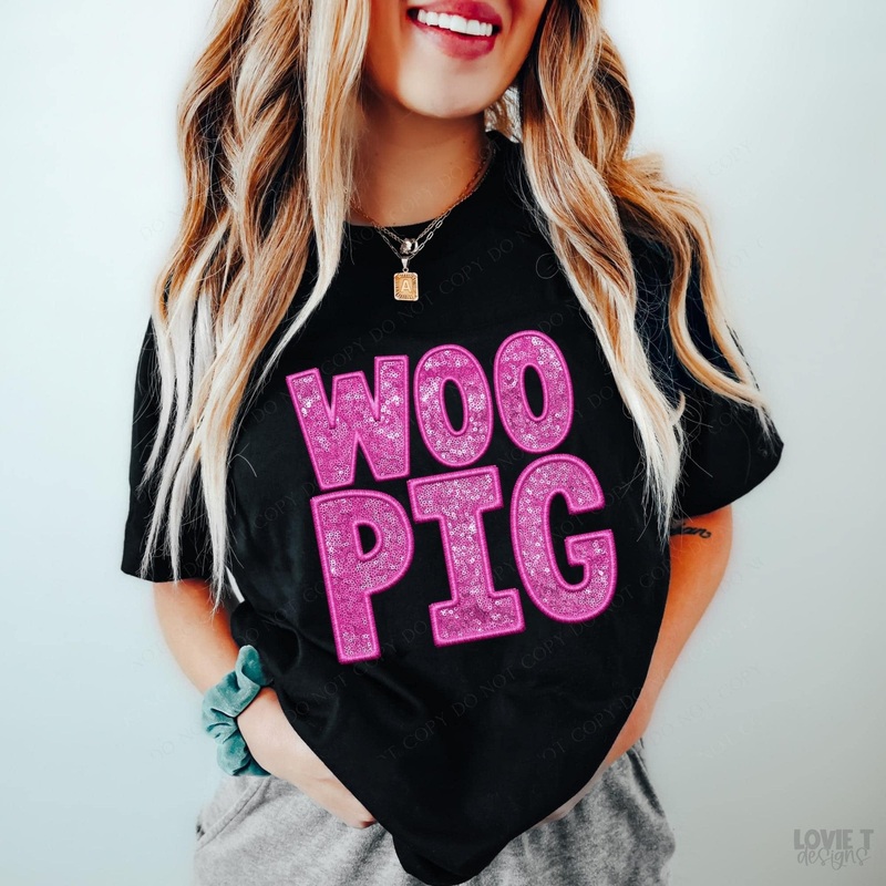 Woo Pig Embroidery & Sequin In Pink