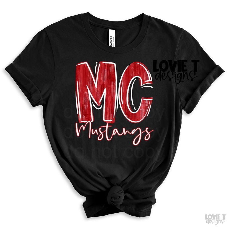 Red And White Mc Mustangs|Pocket 3.5″-4″|Infant|Toddler|Youth 8.5|Adult 11″|Adult 12″