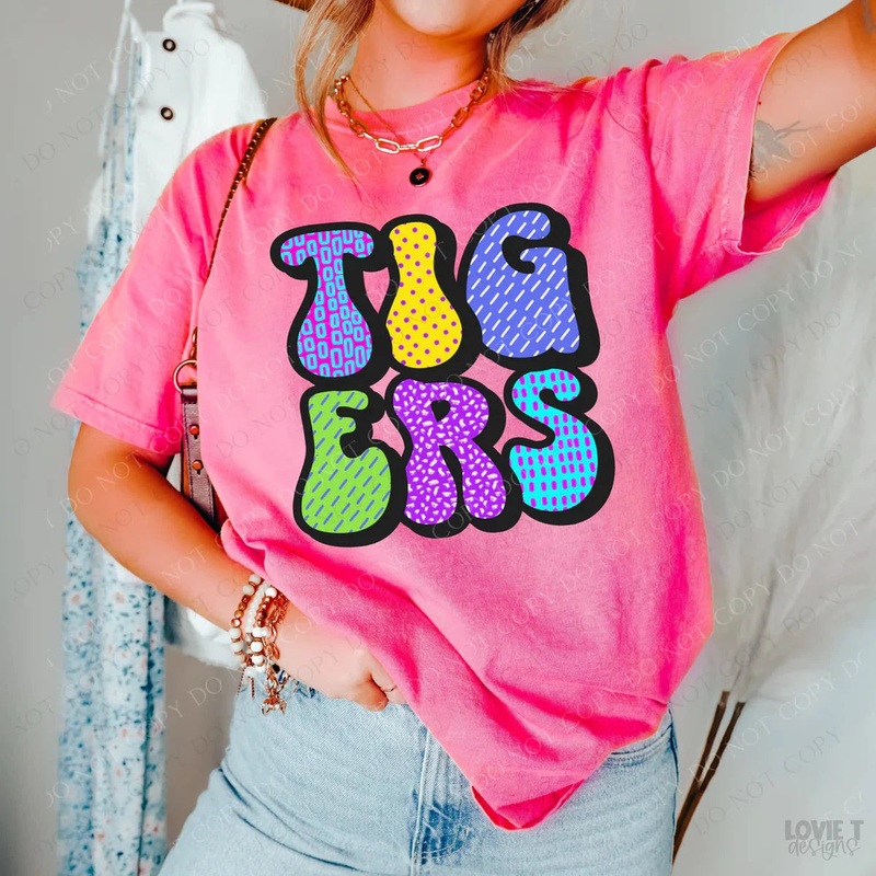Tigers Retro Neons|Pocket 3.5″-4″|Infant|Toddler|Youth 8.5|Adult 11″|Adult 12″