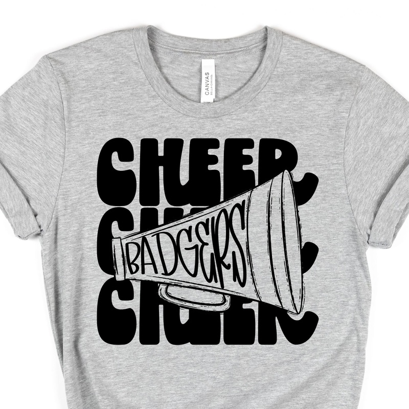 Stacked Badgers Cheer|Pocket 3.5″-4″|Infant|Toddler|Youth 8.5|Adult 11″|Adult 12″