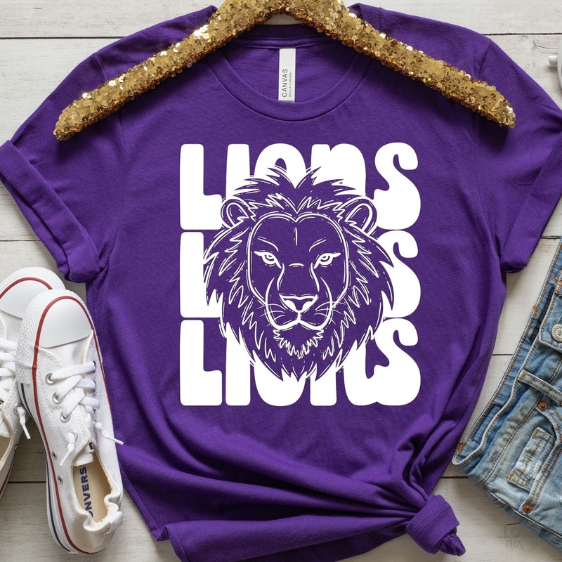 Stacked Mascots Lions White|Pocket 3.5″-4″|Infant|Toddler|Youth 8.5|Adult 11″|Adult 12″
