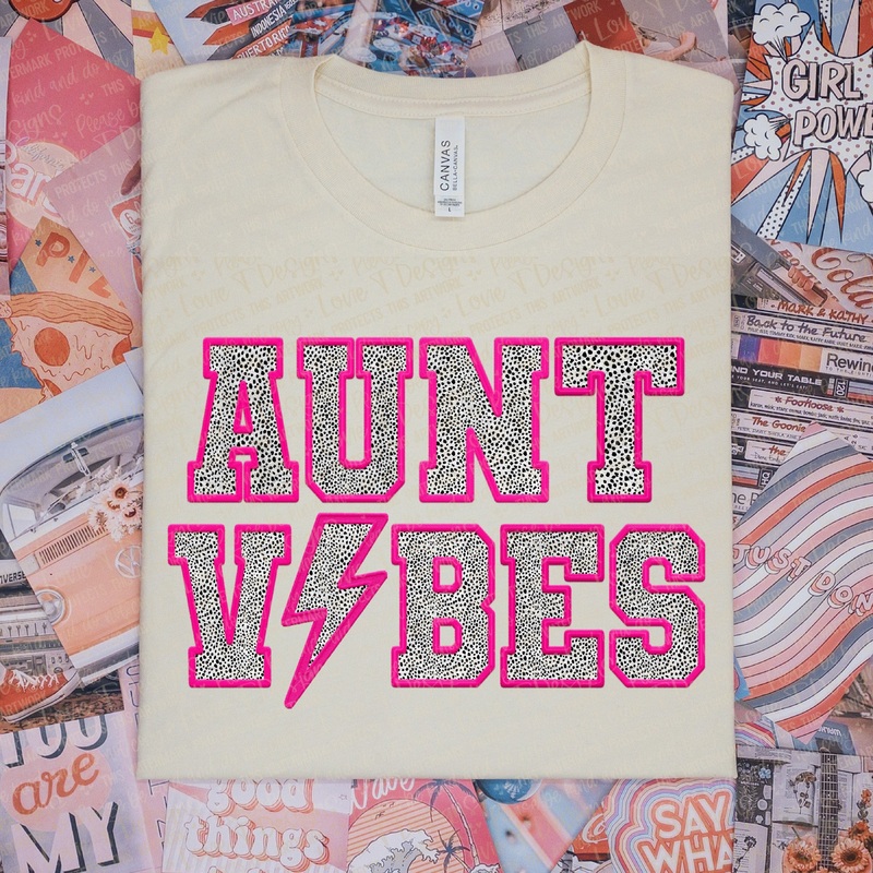 Aunt Vibes Faux Emb|Pocket 3.5″-4″|Infant|Toddler|Youth 8.5|Adult 11″|Adult 12″