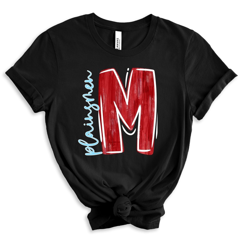 Red And White M Baby Blue Plainsmen
