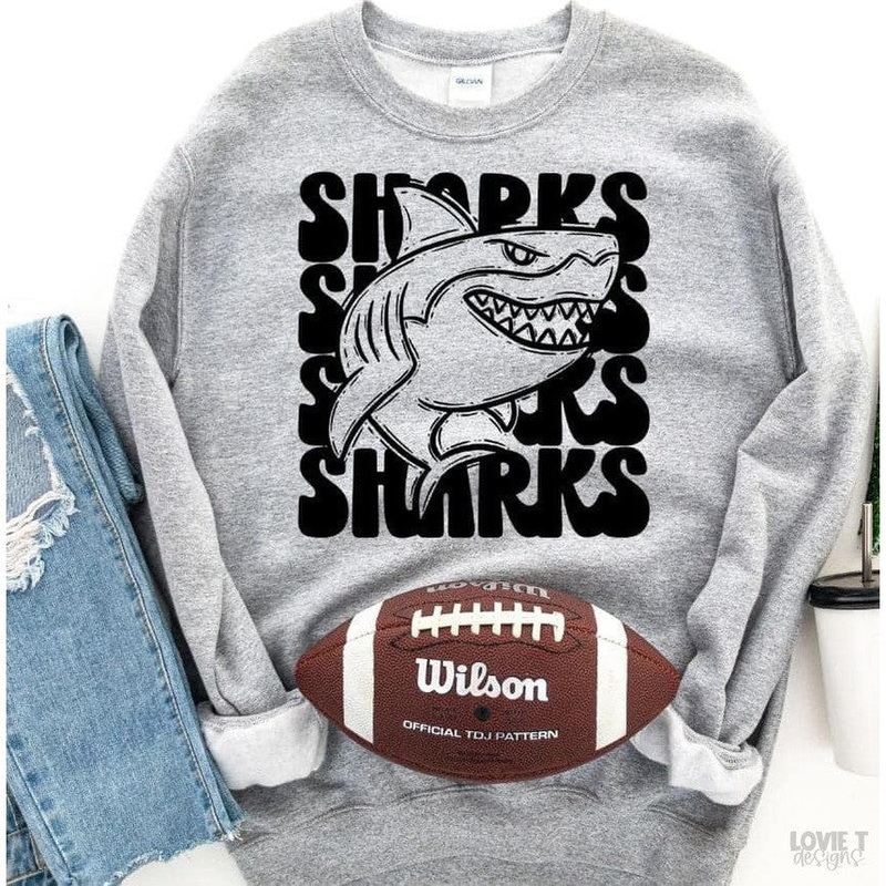 Sharks Stacked|Pocket 3.5″-4″|Infant|Toddler|Youth 8.5|Adult 11″|Adult 12″