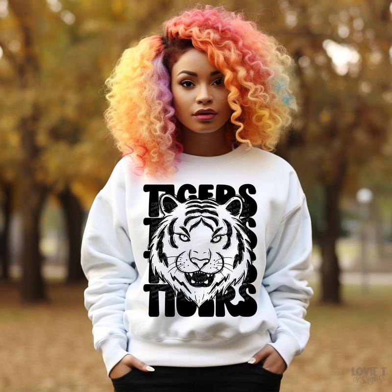 Tigers Stacked|Pocket 3.5″-4″|Infant|Toddler|Youth 8.5|Adult 11″|Adult 12″