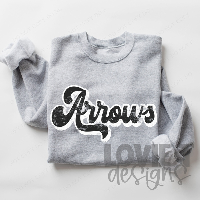 Arrows Retro Font|Pocket 3.5″-4″|Infant|Toddler|Youth 8.5|Adult 11″|Adult 12″