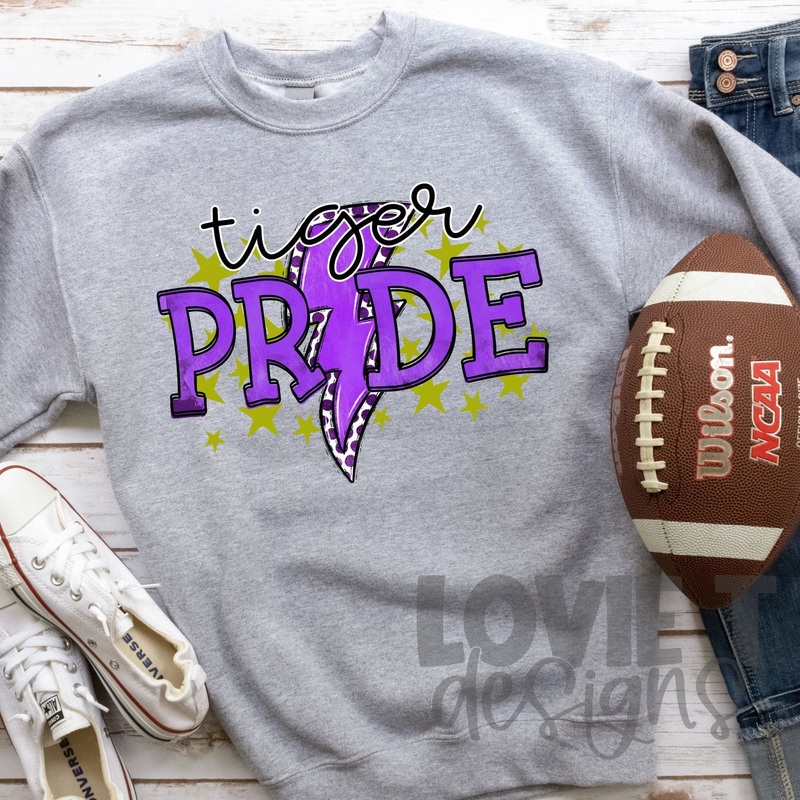 Tiger Pride Purple Bright Bolt With Gold Stars