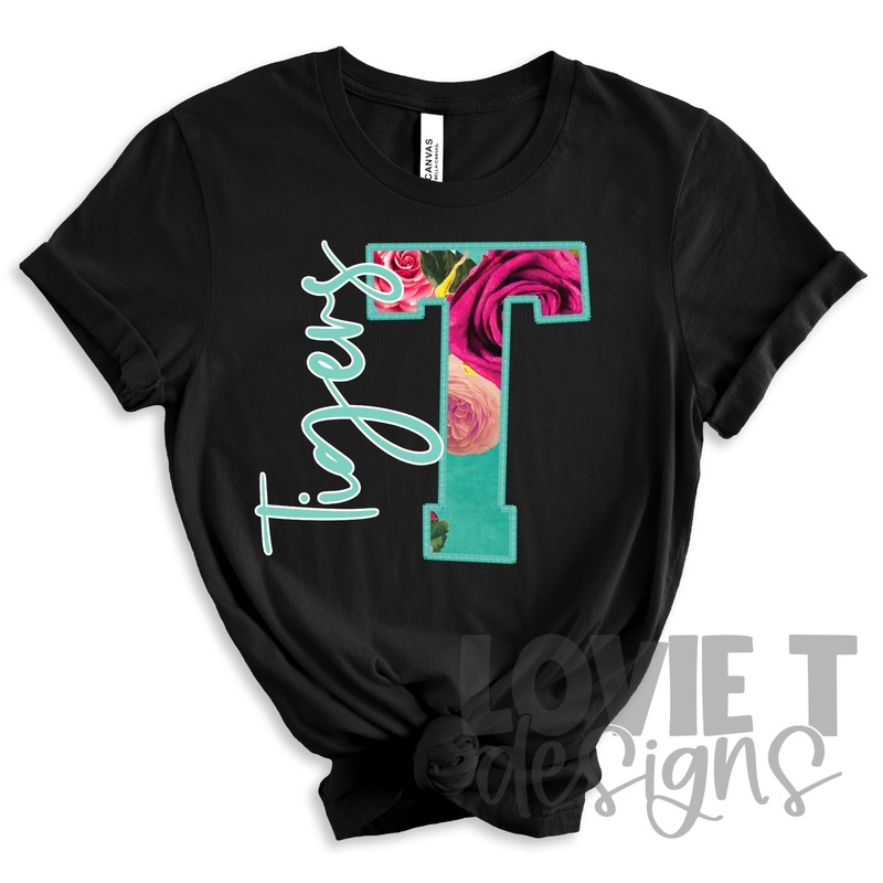 Tigers Floral Applique|Pocket 3.5″-4″|Infant|Toddler|Youth 8.5|Adult 11″|Adult 12″