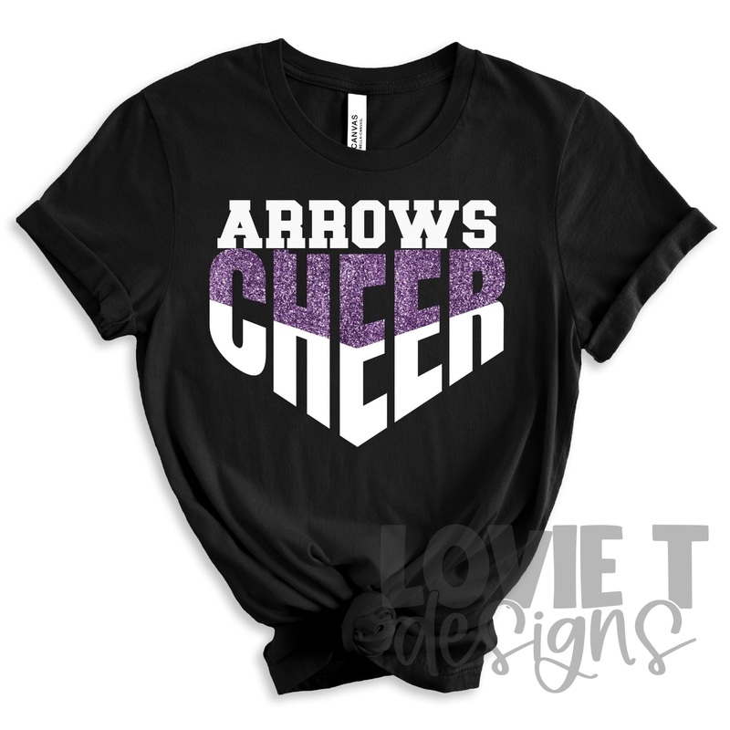 Arrows Cheer Purple And White|Pocket 3.5″-4″|Infant|Toddler|Youth 8.5|Adult 11″|Adult 12″