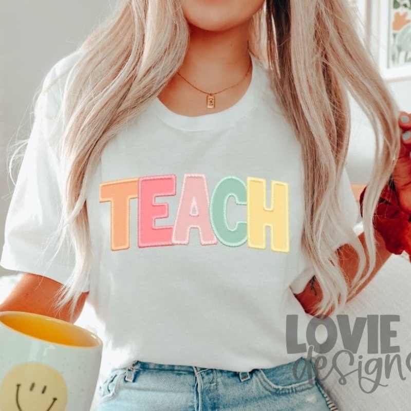 TEACH FAUX EMBROIDERY|Pocket 3.5″-4″|Infant|Toddler|Youth 8.5|Adult 11″|Adult 12″