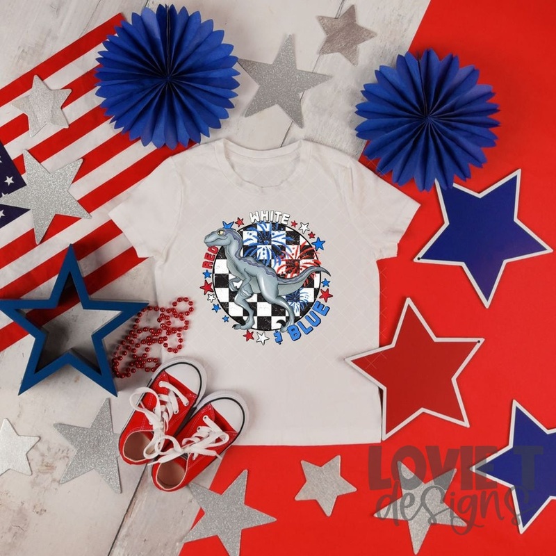 Red White Blue Dino|Pocket 3.5″-4″|Infant|Toddler|Youth 8.5|Adult 11″|Adult 12″